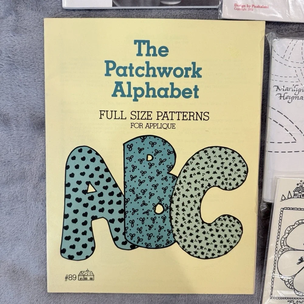 Vtg Applique Quilt Pattern Lot Hawaiian Sashiko Alphabet Poakalani 9pc Craft Lot
